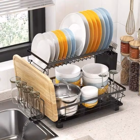 Organizzatore da lavello Aria 2 in 1 con drenaggio e supporto per utensili in metallo nero L: 43 cm, P: 33 cm, H: 33 cm
