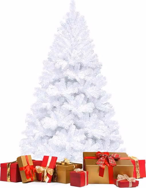 Albero di Natale artificiale Ikodm, abete, con aghi in PVC, supporto in metallo e sistema pieghevole, colore bianco, altezza 150 cm
