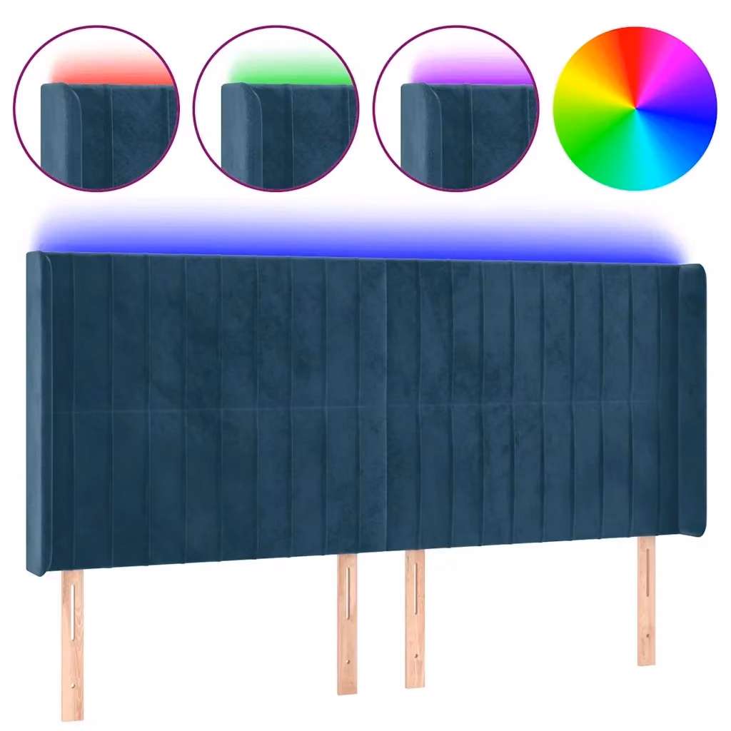 Testiera con LED e porta USB vidaXL in velluto blu, L: 163 cm, P: 16 cm, H: 118 cm – 2