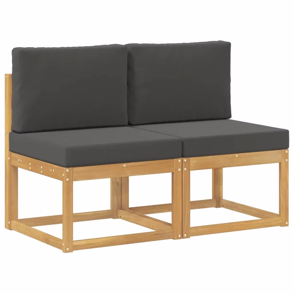 Set di 2 pezzi di divani centrali da esterno vidaXL in legno di acacia massello con cuscini in tessuto disponibili nei colori bianco, antracite o grigio – 2
