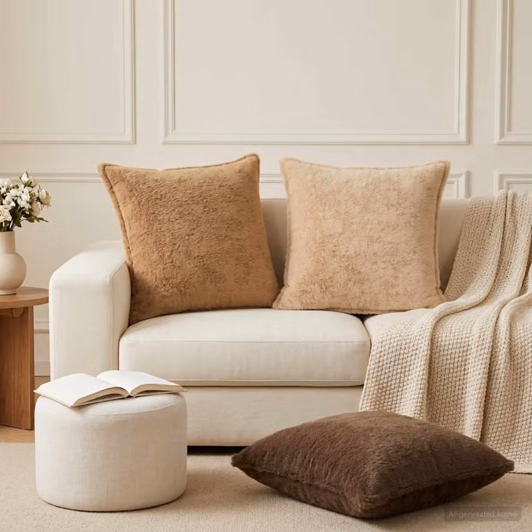 Set di 6 federe vidaXL HOUTEN in pelliccia sintetica color beige, L 55 cm x L 55 cm