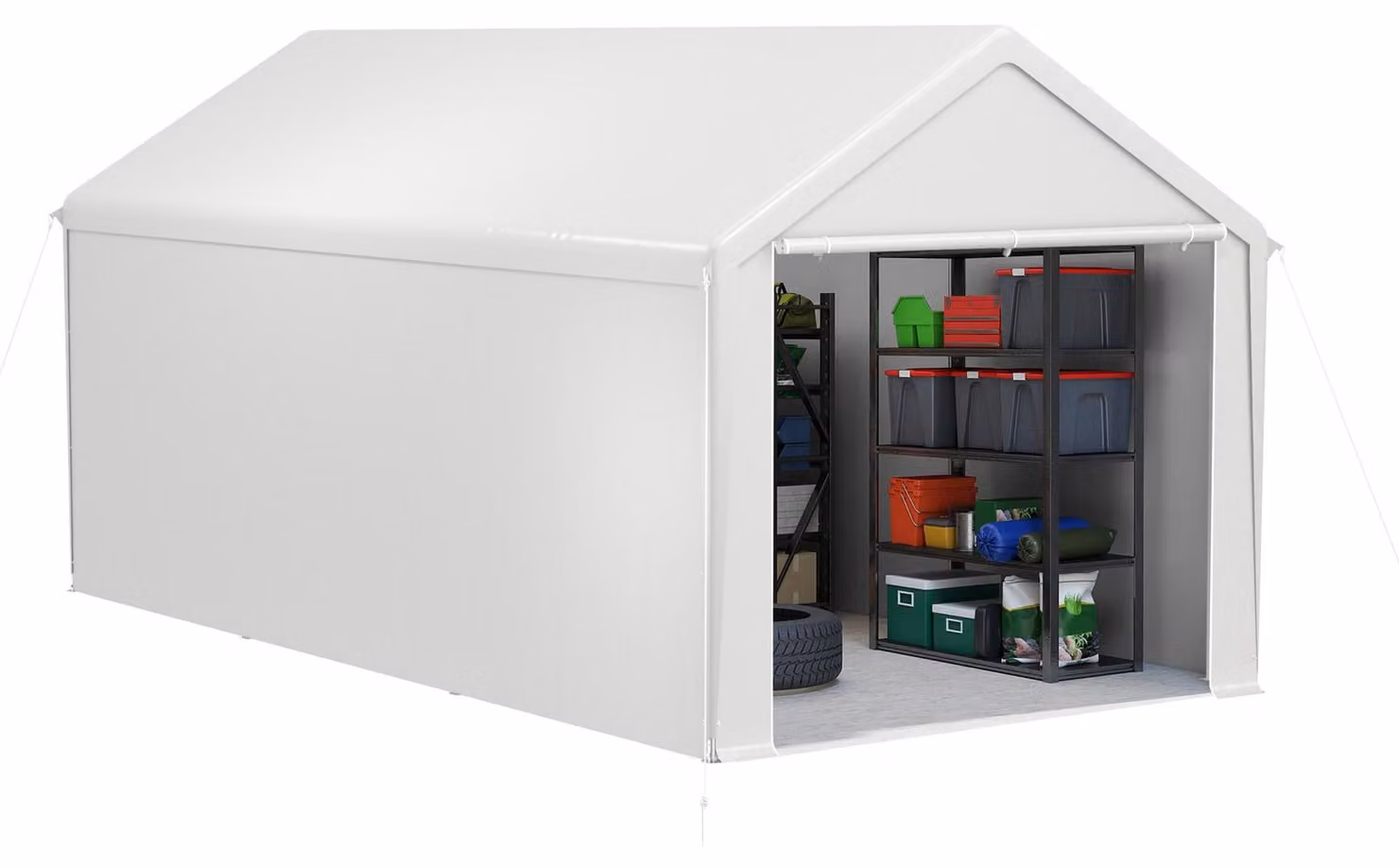 QEENTOE, garage per tende da campeggio, carport 3x6 metri, bianco, resistente ai raggi UV e adatto per l'inverno, capanno impermeabile con telo in polietilene (PE), pareti laterali rimovibili, ideale come riparo per auto, SUV o barche