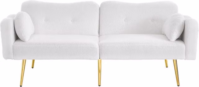 Divano-letto ZR Home due posti in tessuto bouclé bianco con struttura in legno massello e poggiatesta regolabile, L: 175 cm, P: 79 cm, H: 82 cm