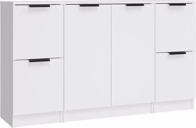 Credenze 3 pz | Madia | Buffet da pranzo | Armadio da pranzo Bianco in Legno Multistrato