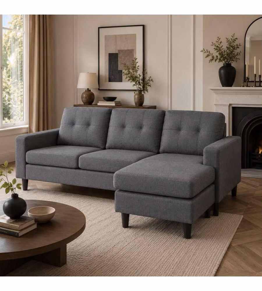 Divano angolare moderno Domo Mea grigio reversibile a 3 posti L/P/H: 215 x 148 x 82 cm
