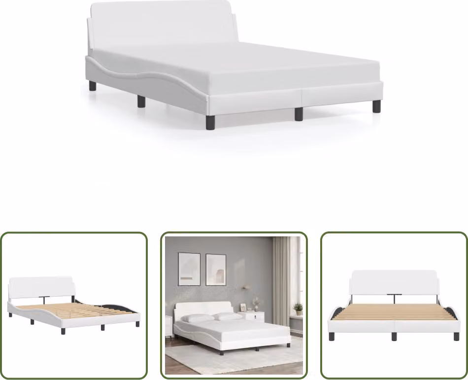 The Living Store Giroletto con testiera bianco 120x200 cm in ecopelle