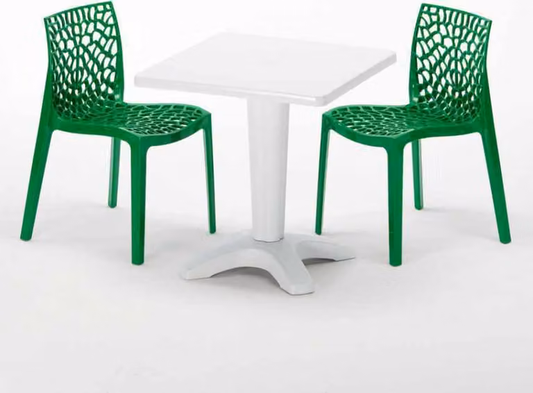 Tavolo quadrato bianco e 2 sedie in polipropilene colorato Set di bastoni per interni Grand Soleil Gruvyer Patio - Verde