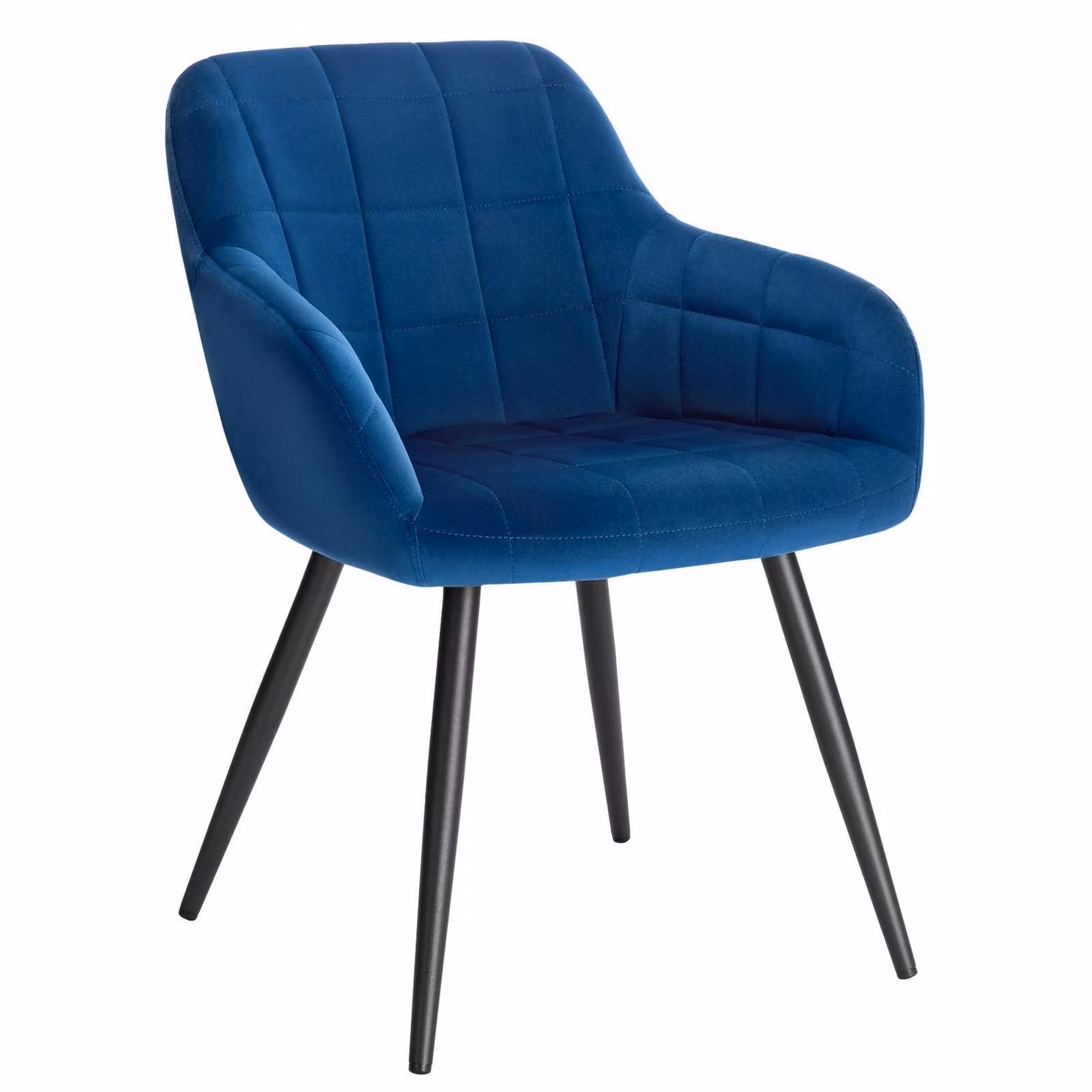 WOLTU Set di 1 sedia da sala da pranzo Sedia da cucina Sedia imbottita Sedia da soggiorno Poltrona con braccioli, seduta in velluto, gambe in metallo, blu