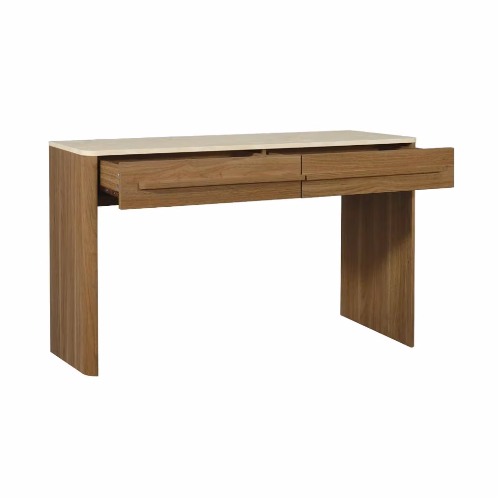 Consolle decorativa SWEEEK in legno e beige con 2 cassetti L: 120 cm, P: 35 cm, H: 74 cm – 2