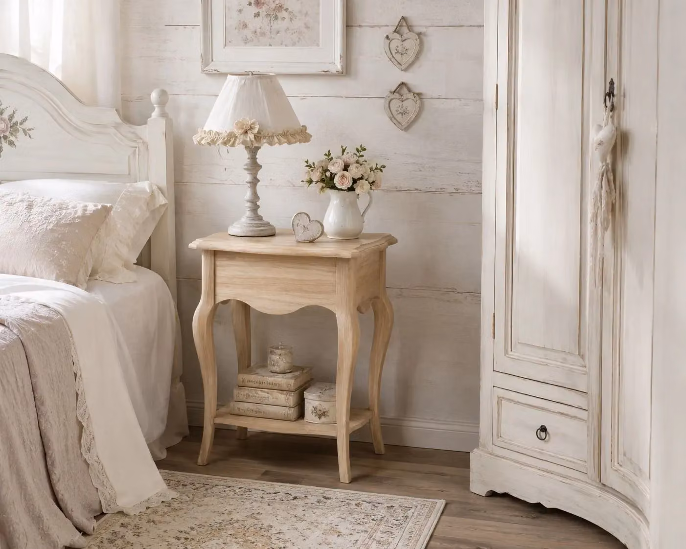 Comodino classico in legno grezzo con 1 cassetto e 1 ripiano Mobili 2G L/P/H: 54 x 36 x 69 cm – 2