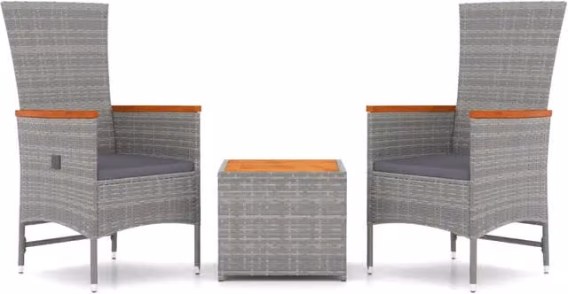 Set Mobili Giardino 3pz | Set Salotto da Giardino Grigio Polyrattan Legno Massello Acacia