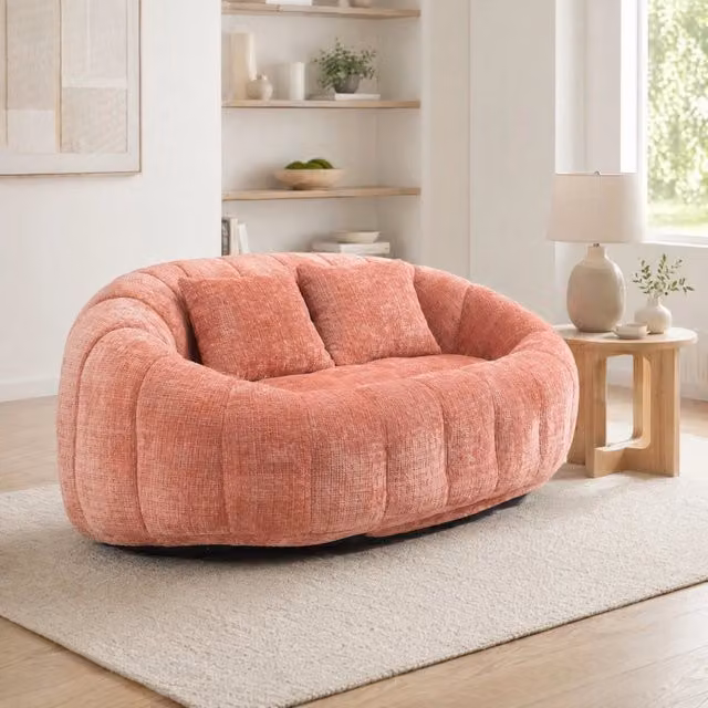 Divano lounge 150x95x63 cm rosa in ciniglia, senza montaggio, imbottitura in schiuma