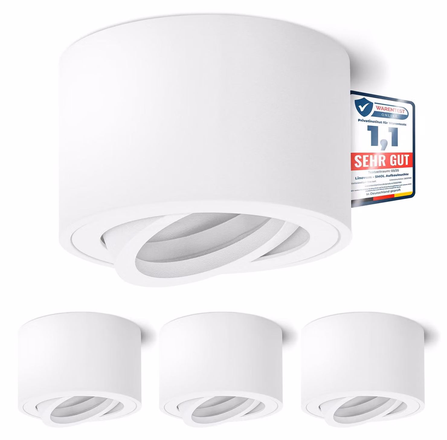 Set di 4 faretti a incasso, forma circolare, orientabili, design piatto, diametro 50 mm, colore bianco