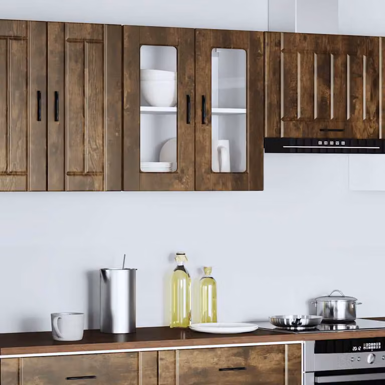 vidaXL Pensile da Cucina Moderno con Ante in Vetro e Ripiani Interni, Colore Marrone, L: 60 cm, H: 60 cm, P: 31 cm