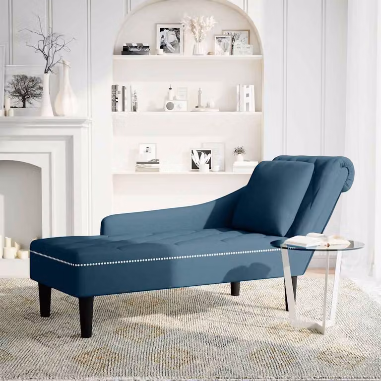vidaXL Sdraio con Cuscino e Bracciolo Destro in Velluto Blu