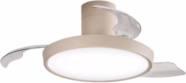 Ventilatore da Soffitto con Pale a Scomparsa Colore Sabbia, Motore DC 40W, LED 30W Dimmerabile con Telecomando e Inversione di Marcia - Perenz