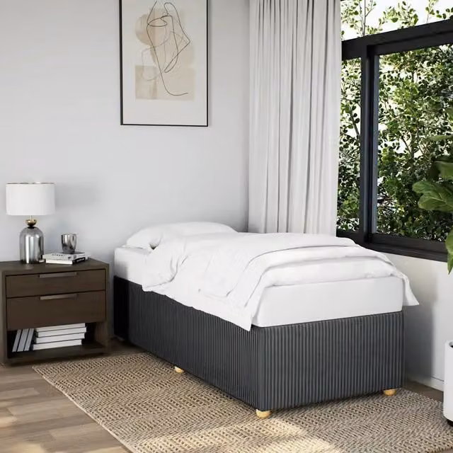 Struttura Letto Giroletto Design Mania in Tessuto Grigio con Doghe in Legno L/P/H: 90 x 190 cm – 1