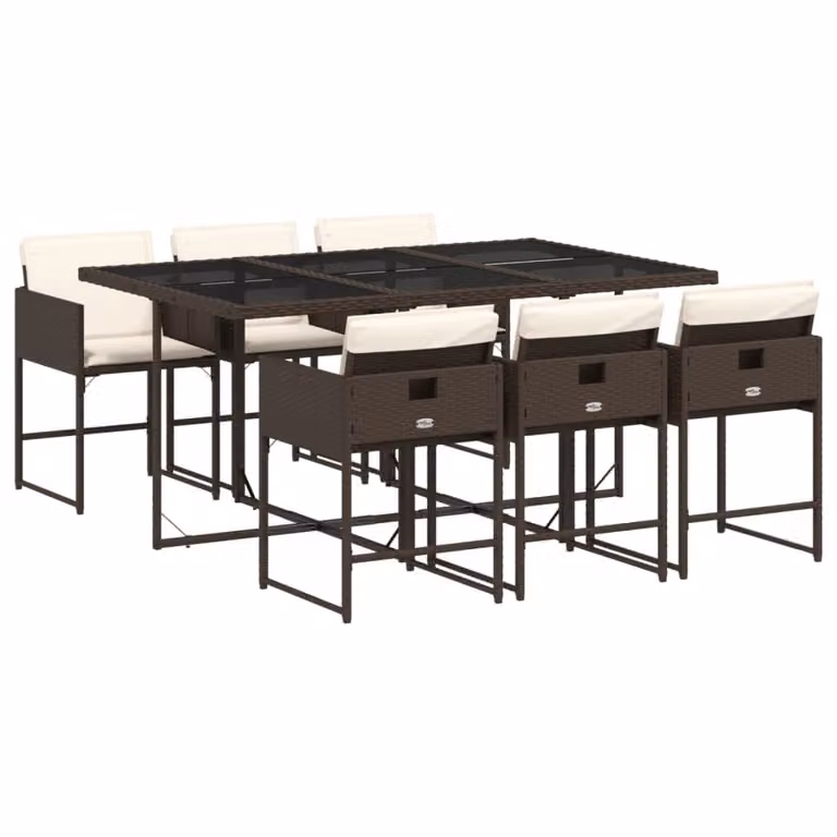 Set da Pranzo da Giardino 7pz con Cuscini in Polyrattan Marrone