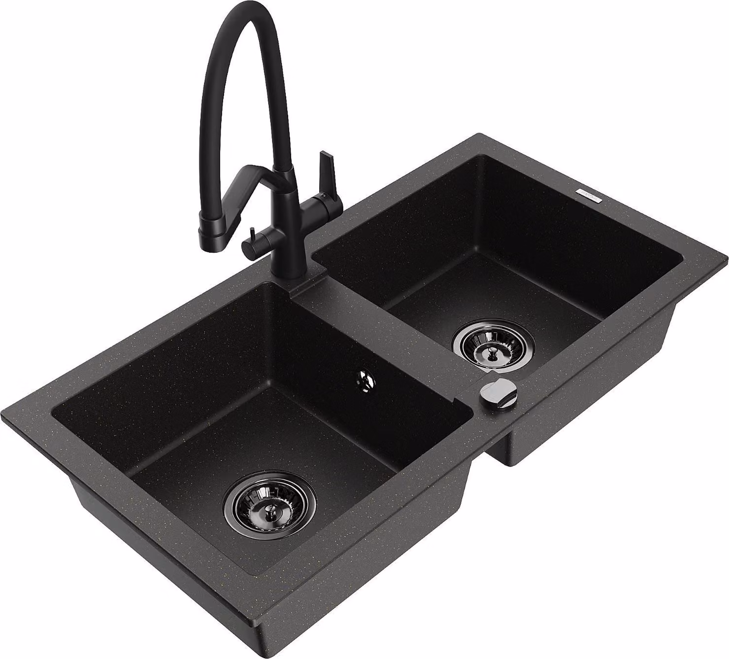 Mexen Mario lavello in granito 2 vasche con miscelatore cucina Duo, nero/oro metallizzato - 6504-75-671701-70-B