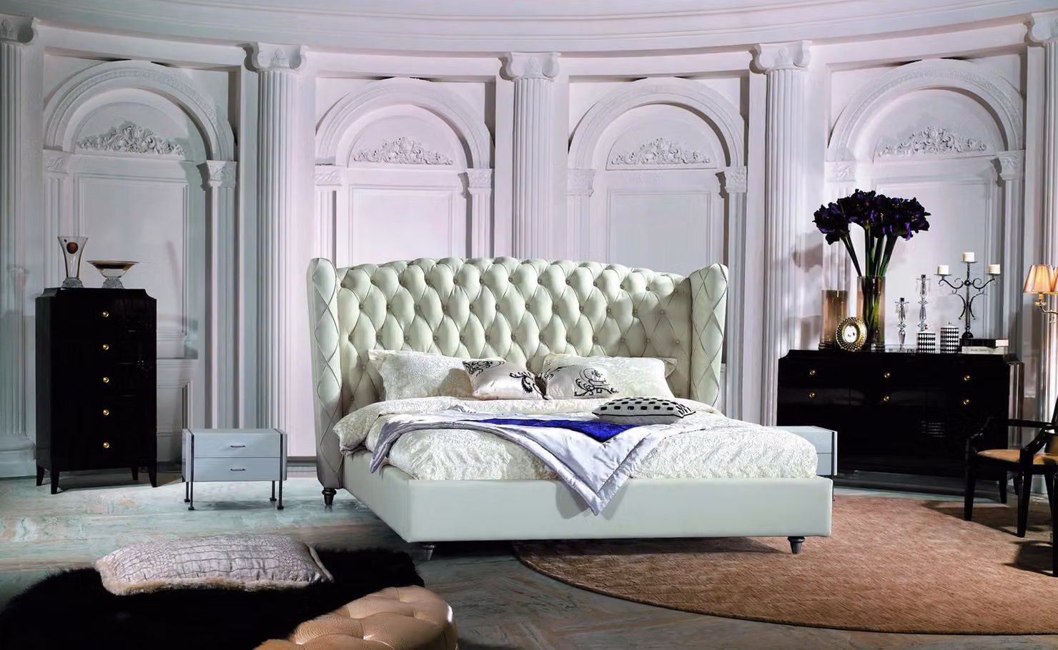 Luxus Designer Bett Chesterfield Lederbett Polsterbett Schlafzimmer Ehe Betten
