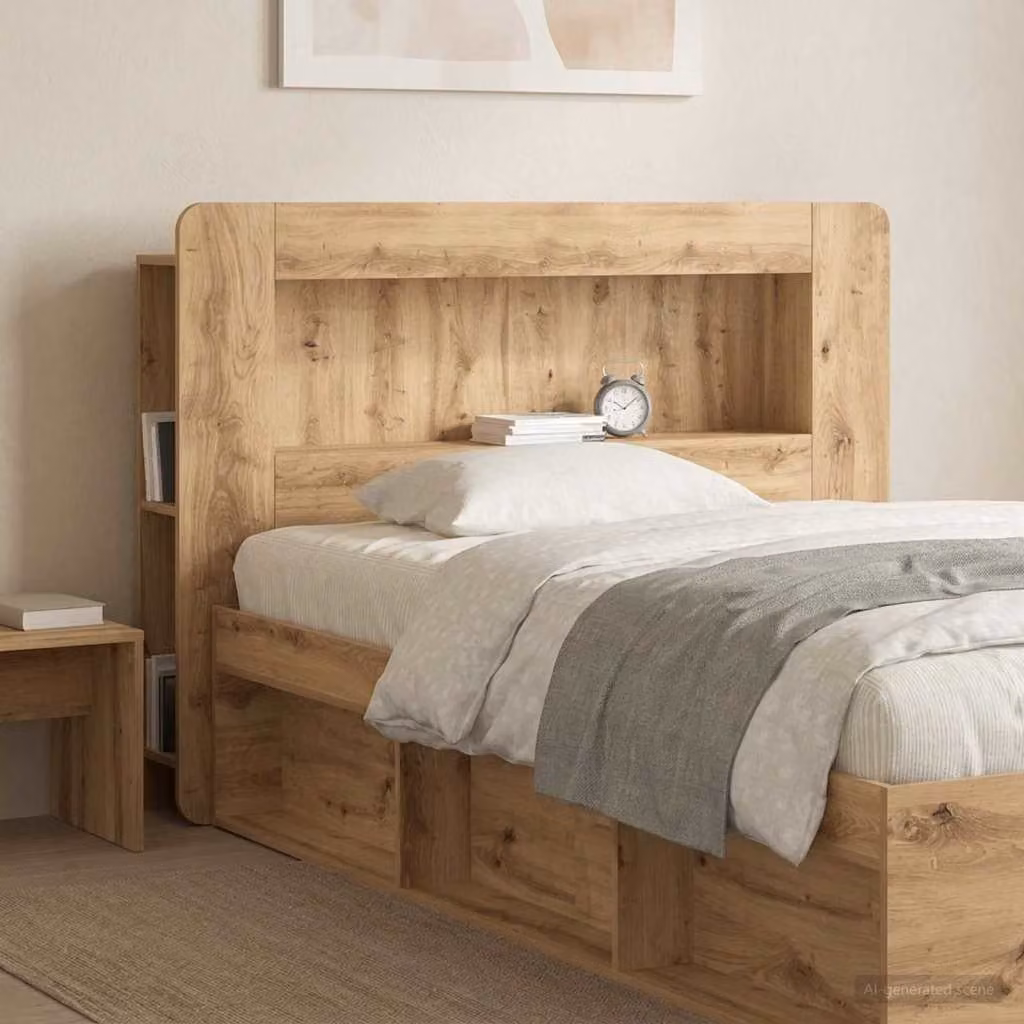 Testata del letto moderna vidaXL in legno color rovere con ripiani integrati, L: 100 cm