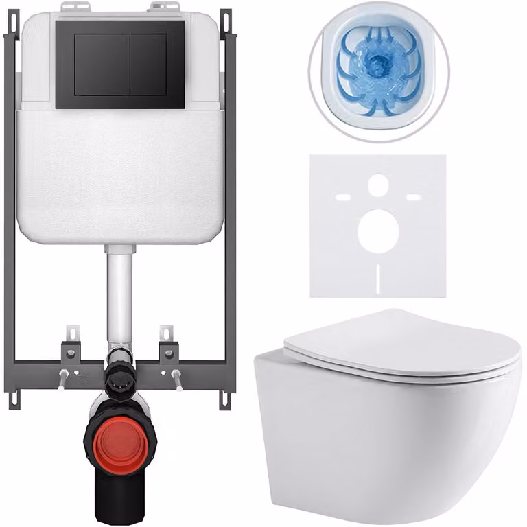 CERANO - Set WC da incasso Verde - bianco lucido - pulsante Prime/Maxio, nero - da incasso - 49x36 cm