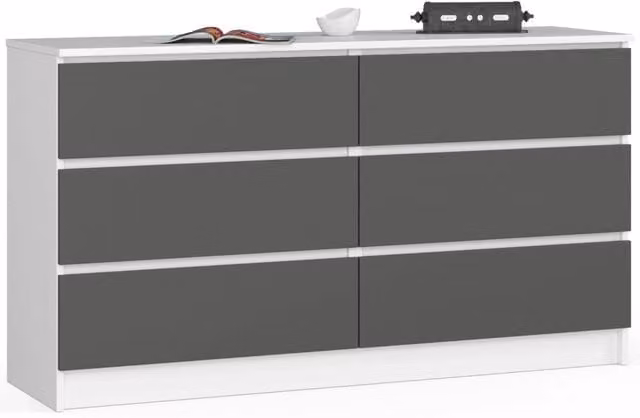 Cassettiera AKORD K140 Bianca 138 cm 6 cassetti inserto frontale Grigio Grafite 138x40x77 cm