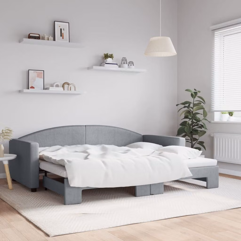 vidaXL Divano Letto con Letto Estraibile in Tessuto Grigio Chiaro L/P/H: 223 x 90 x 100 cm