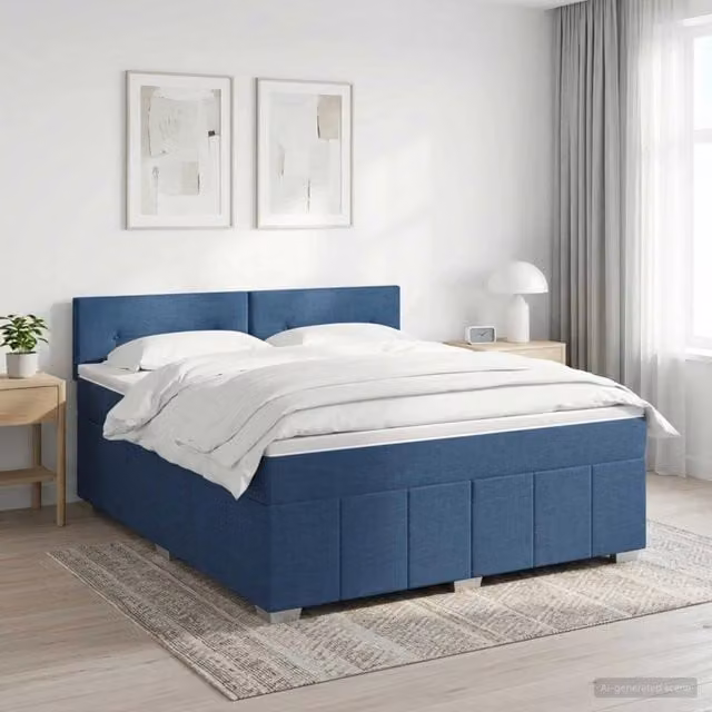 Letto box spring con materasso blu e bianco vidaXL con base a sollevamento e molle a tasche L/P/H: 160 x 200 x 140 cm – 1