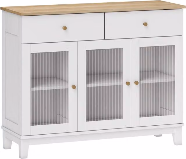 Credenza Buffet Moderno Giordanoshop con Ante in Vetro Bianco e Rovere L: 100 cm, P: 35 cm, H: 80.3 cm – 1
