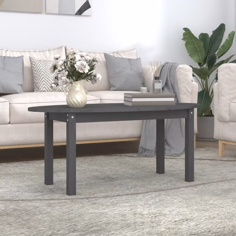 vidaXL Tavolino grigio 110x55x45 cm in legno di pino massiccio - Tavolino - Tavoli da caffè - Tavolino - Tavolino da divano