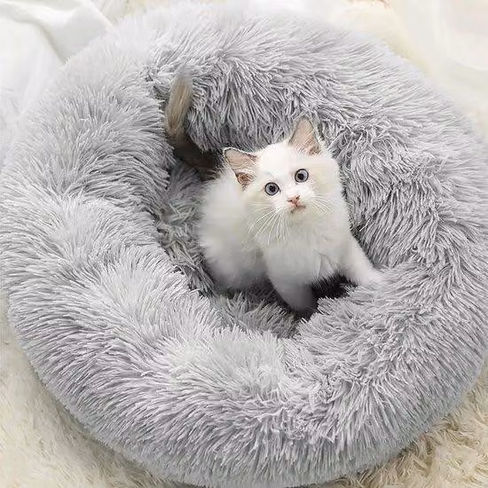 Letto rotondo per animali domestici Famanu, morbido e lavabile, color grigio chiaro