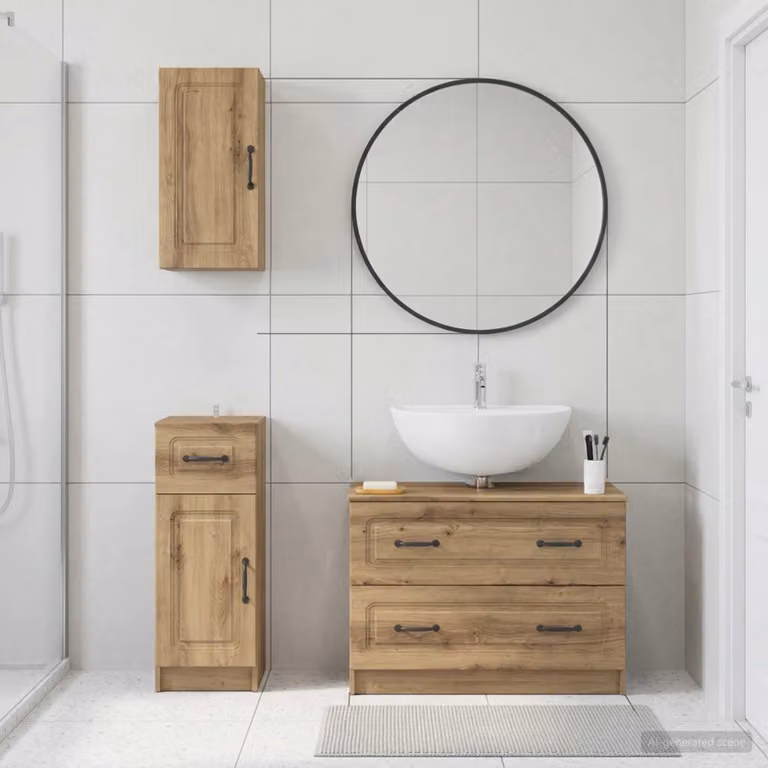Set di mobili da bagno moderno vidaXL UTRECHT in legno marrone composto da 3 pezzi con mobile lavabo e pensili a muro