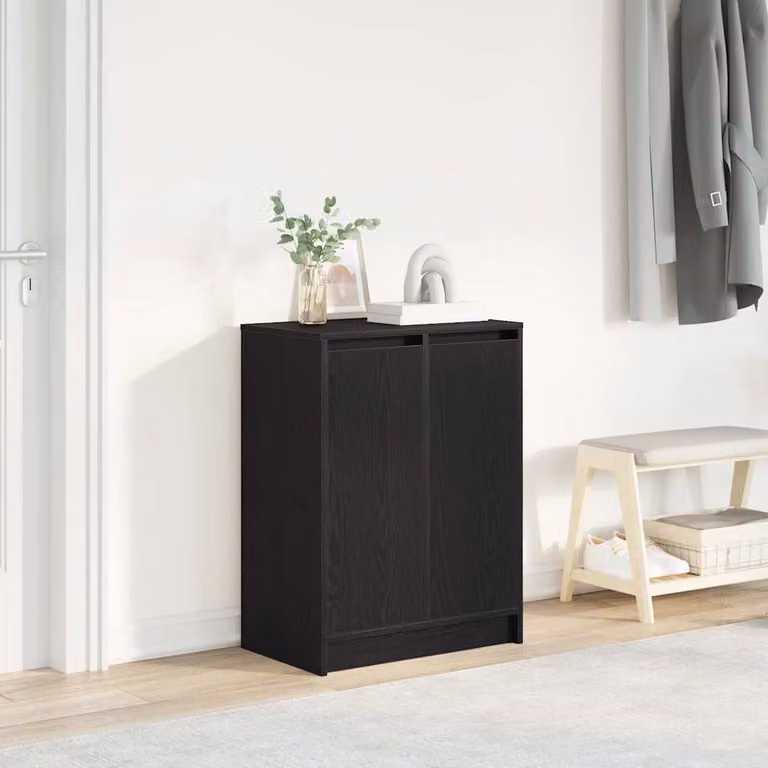Scarpiera moderna vidaXL in legno nero opaco con ante a battente, L: 57 cm, P: 34 cm, H: 76 cm