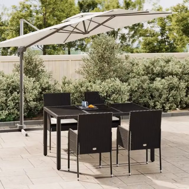 Set da Pranzo da Giardino 5 pz Nero con Cuscini in Polyrattan 3185001