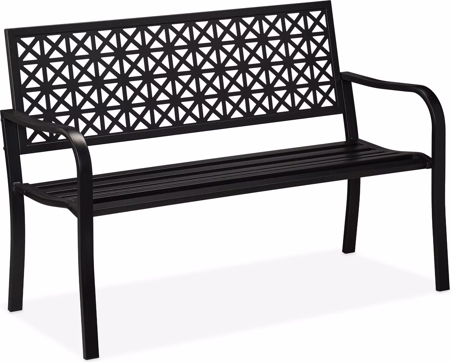 Panchina da giardino Relaxdays, a 2 posti, per terrazza o balcone, in acciaio, design geometrico, L x P x A: 85 x 127 x 62 cm, panca, nera
