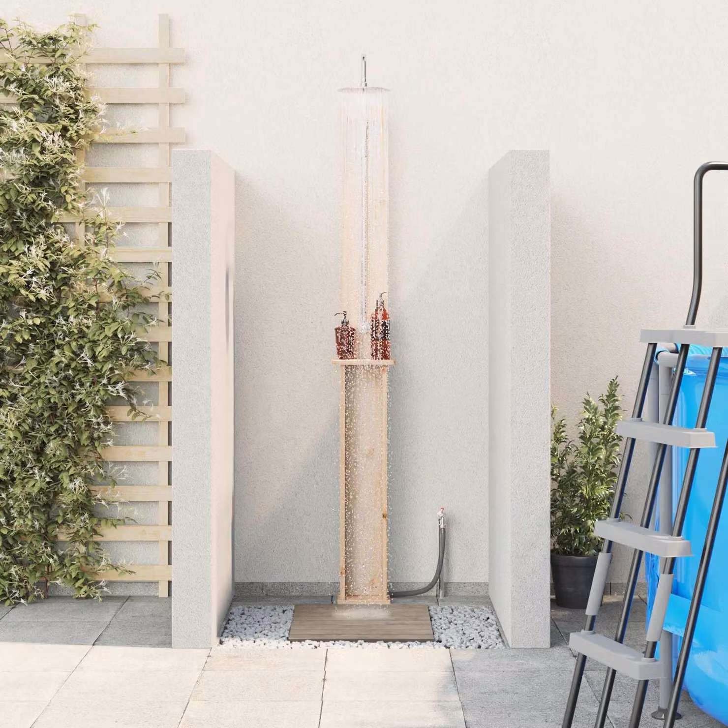 Doccia da esterno vidaXL in legno di pino massello e acciaio inox, colore marrone, Altezza: 246 cm