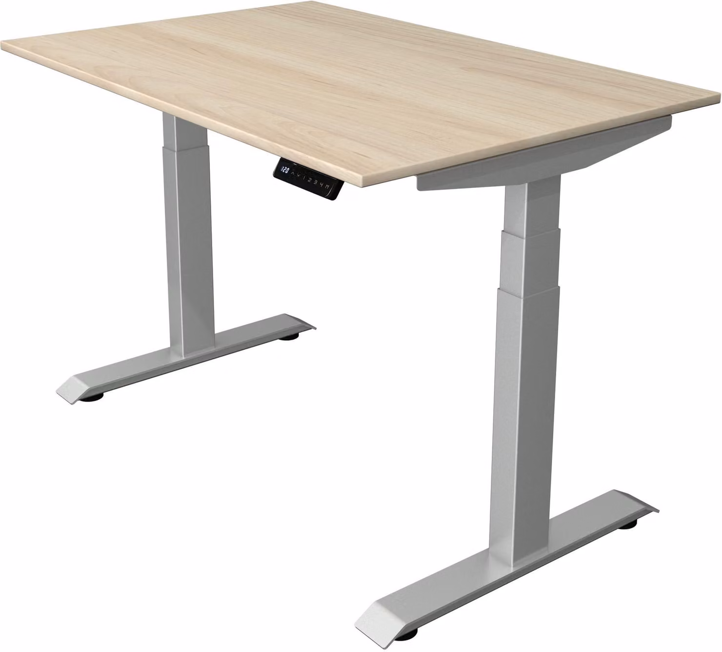 Scrivania Move 4 regolabile elettricamente in altezza, colore struttura:argento, dimensioni piano d'appoggio:120 x 80 cm, colore piano d'appoggio:acero