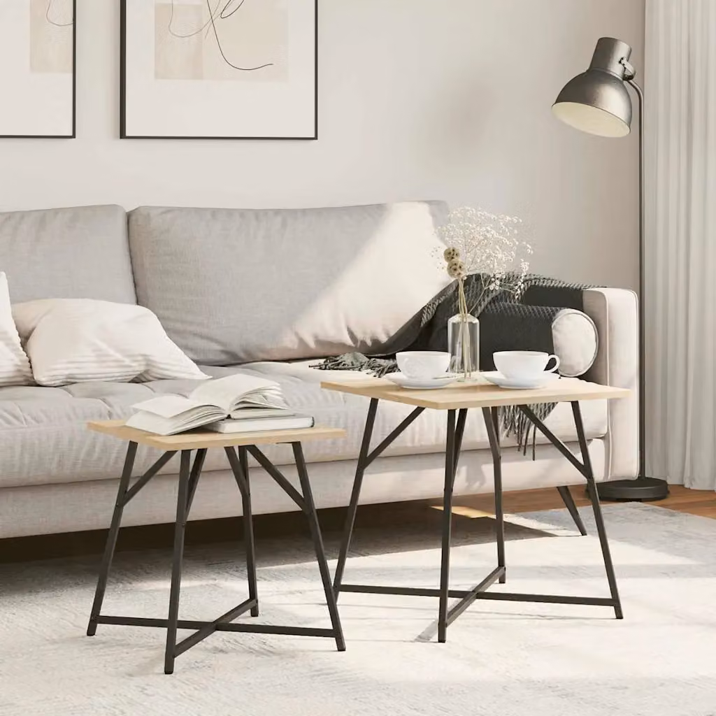 Set di 2 tavolini quadrati vidaXL in stile industriale, colore rovere e nero, L/P/H: 50 x 50 x 50 cm
