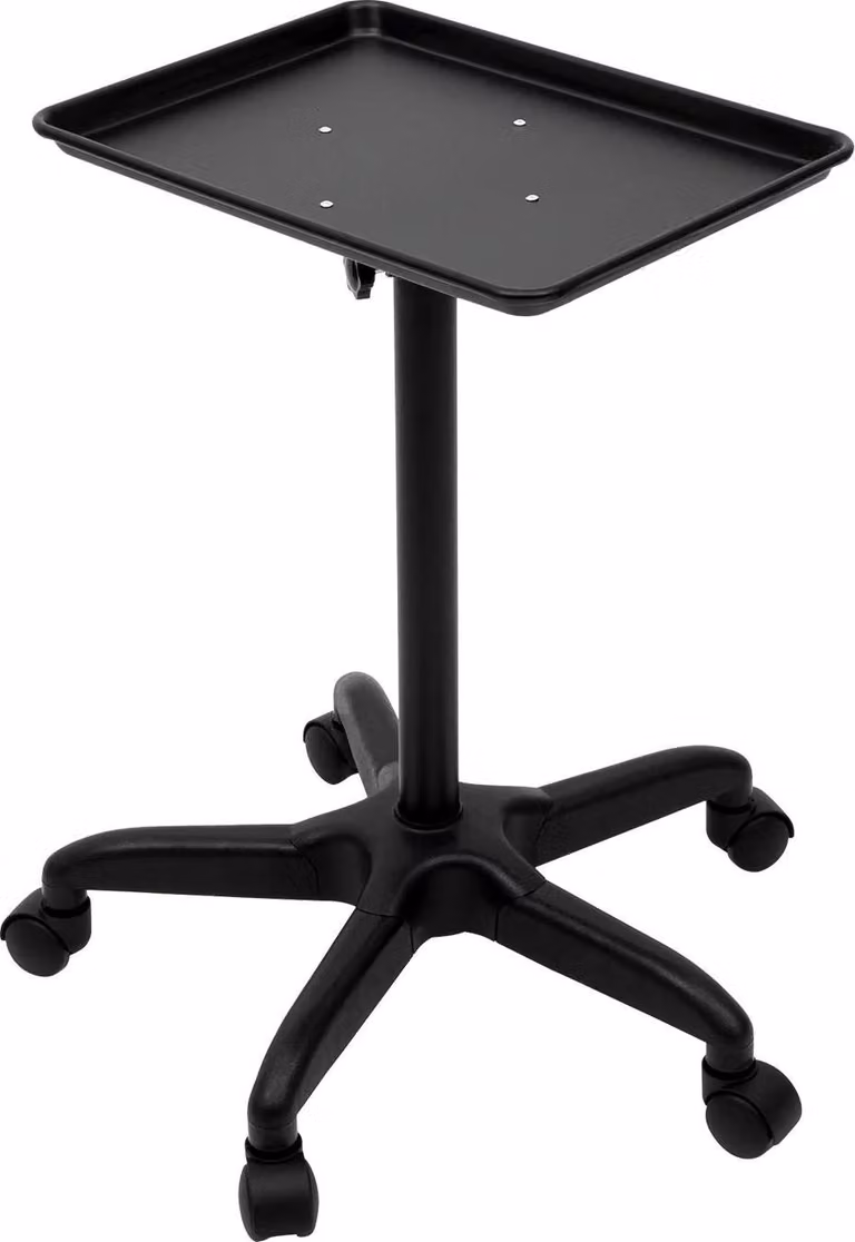 Carrello da parrucchiere - Carrello da salone - Regolabile in altezza 64–108 cm - Portata 6 kg - Ripiano 45×33 cm - Telaio in lega di alluminio - Nero