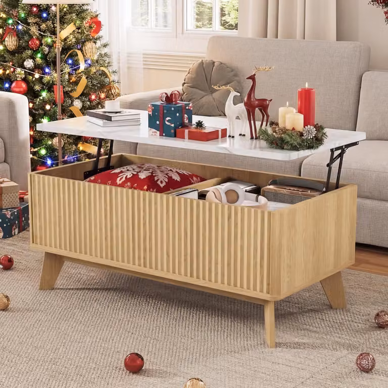 Tavolino da divano REMZETTA con piano regolabile in altezza e spazio contenitivo, tavolino moderno per il soggiorno con finitura effetto legno naturale, dimensioni 105 x 53 x 42 cm, adatto per soggiorno e sala da pranzo