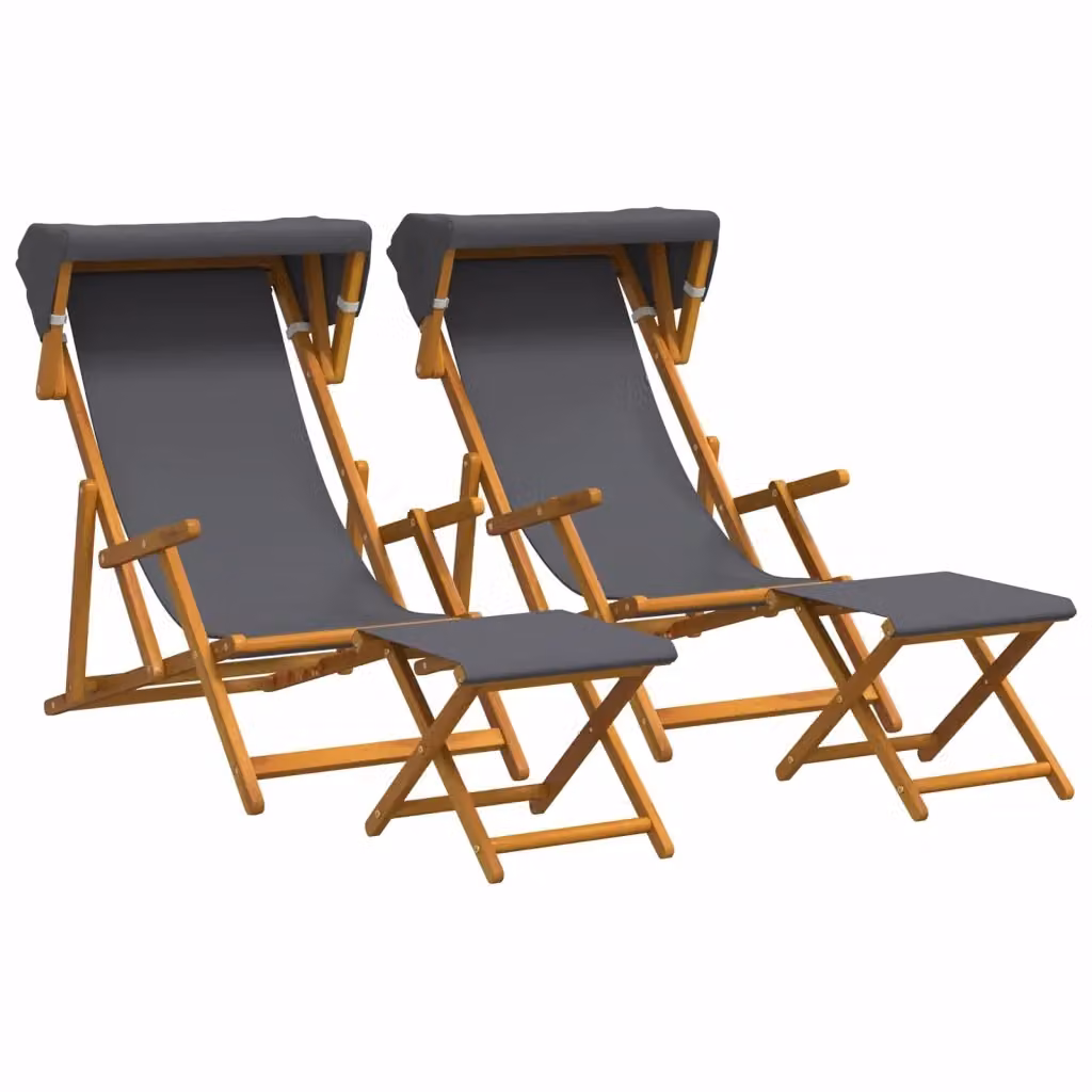 Set di 4 lettini prendisole vidaXL in legno di eucalipto massello con schienale regolabile e tessuto resistente ai raggi UV, colore grigio – 2