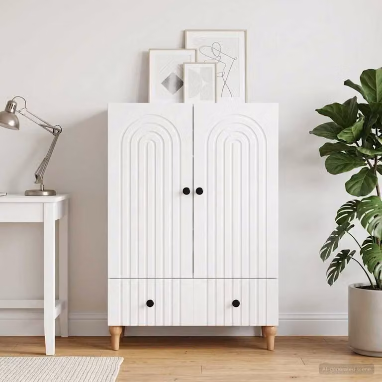Credenza moderna vidaXL in legno ingegnerizzato bianco L: 66 cm, P: 34,5 cm, H: 95 cm