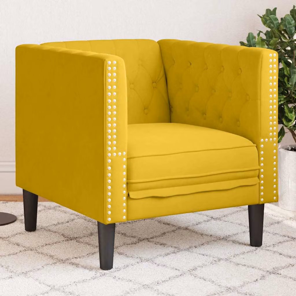 Poltrona Chesterfield vidaXL in Velluto Giallo con Braccioli