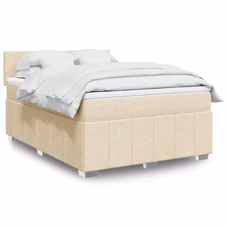 vidaXL Giroletto a Molle con Materasso Ibrido in Tessuto Beige e Bianco L/P/H: 140 x 200 cm