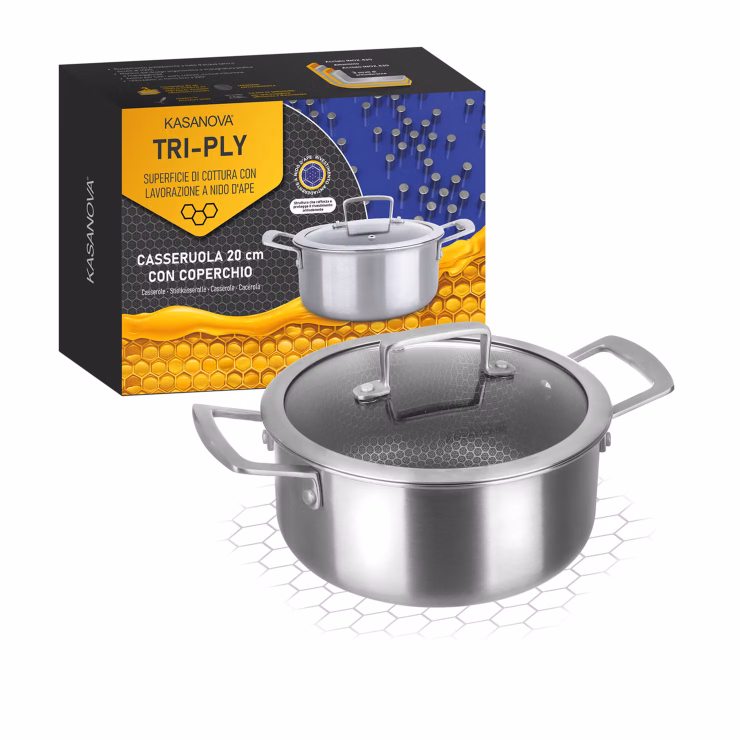 Casseruola Kasanova in acciaio inox e alluminio con coperchio in vetro, diametro: 20 cm, colore argento – 2