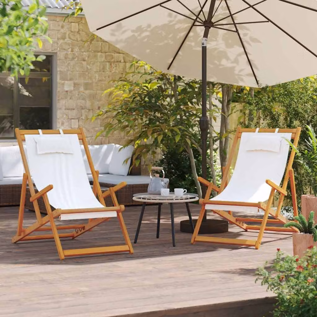 Set di 2 sedie pieghevoli da giardino vidaXL in legno trattato e tessuto beige con cuscini inclusi