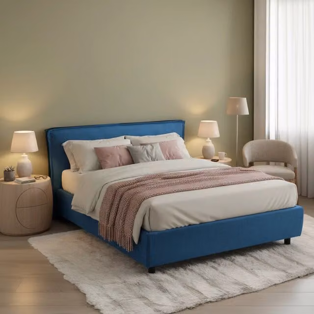 Letto Matrimoniale Contenitore Bubbio DMORA Blu L 160 x P 200 cm