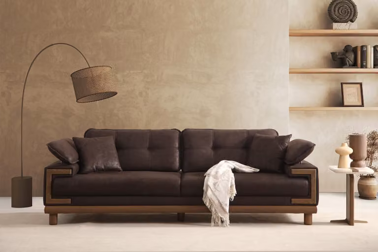 Wohnzimer Brauner Textil Dreisitzer Modernes Polstersofa Edle Couch