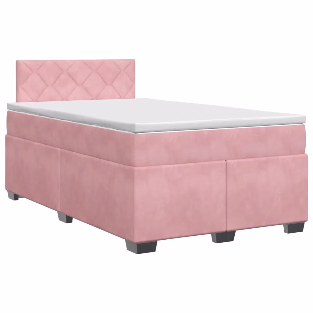 Letto box spring con materasso vidaXL in velluto rosa e bianco, base con contenitore e molle a tasche, L/P: 120 x 200 cm – 2
